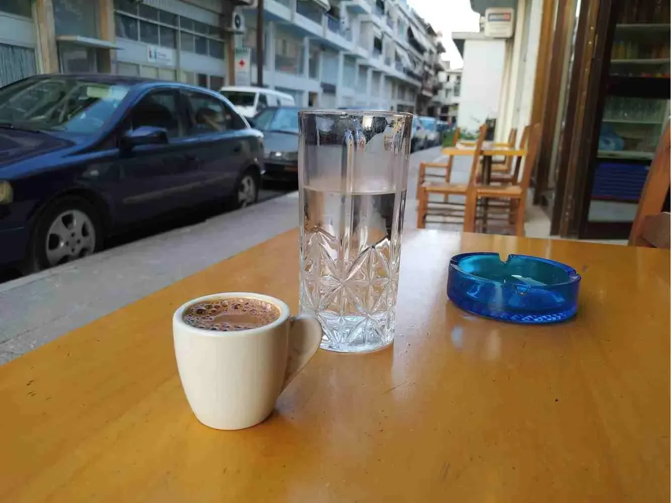 Greek coffee at a cafe in Livadia